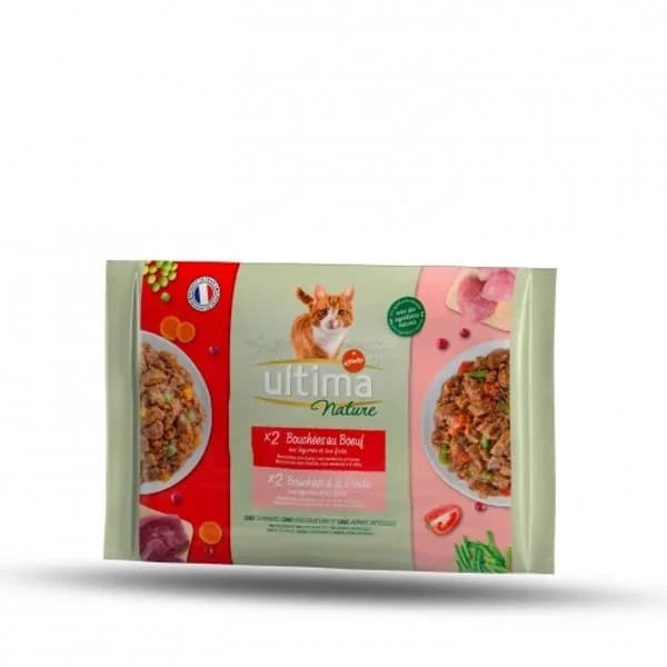 Comida húmeda buey y pavo para gato adulto Ultima 4 x 85 g - 0.34 kg - Imagen del producto en Findit