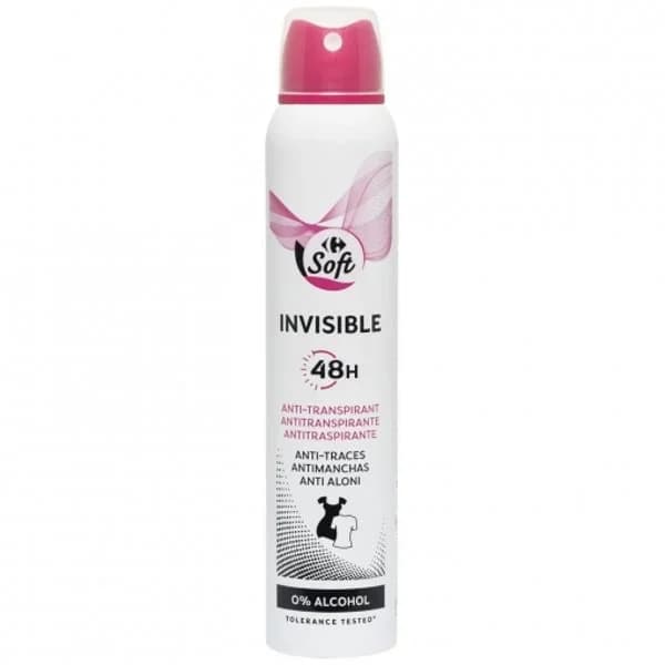 Desodorante en spray antitranspirante 48h Invisible Carrefour Soft 200 ml. - 0.2 l - Imagen del producto en Findit