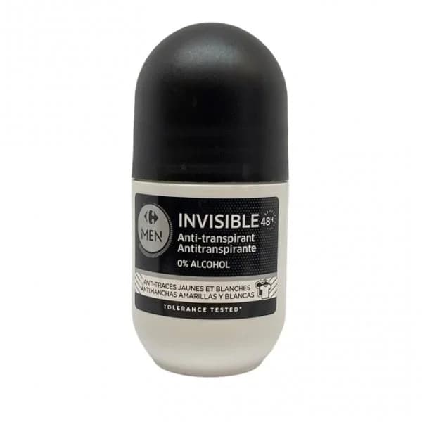 Desodorante roll-on invisible antitranspirante 48h 0% alcohol Carrefour Men 50 ml. - 0.05 l - Imagen del producto en Findit