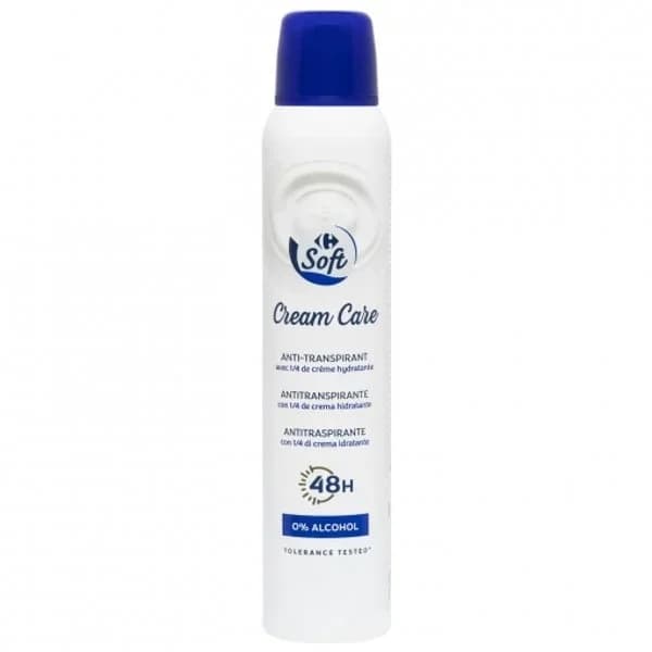 Desodorante en spray cream care 48h antitranspirante crema hidratante 0% alcohol Carrefour Soft 200 ml. - 0.2 l - Imagen del producto en Findit