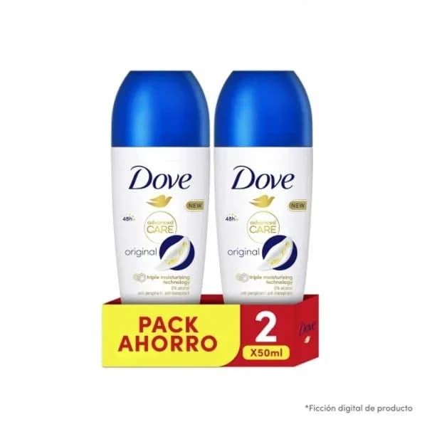 Desodorante roll-on antitranspirante original protección 48h Advanced Care Dove pack de 2 unidades de 50 ml. - 0.1 l - Imagen del producto en Findit