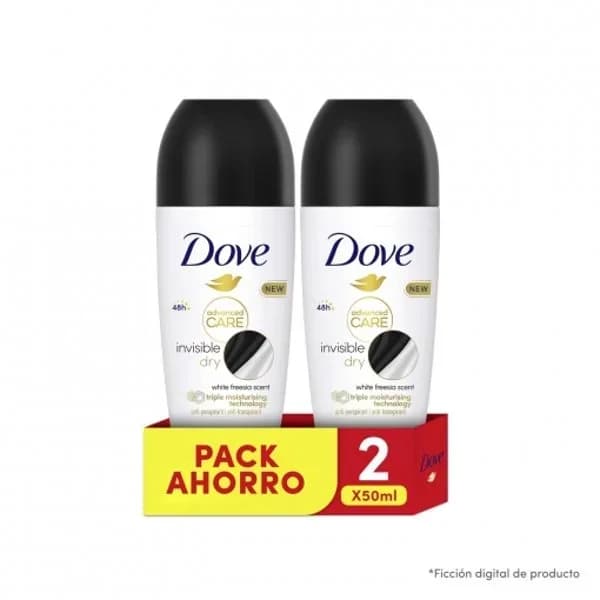 Desodorante roll-on antitranspirante invisible dry protección 48h Advanced Care Dove pack de 2 unidades de 50 ml. - 0.1 l - Imagen del producto en Findit