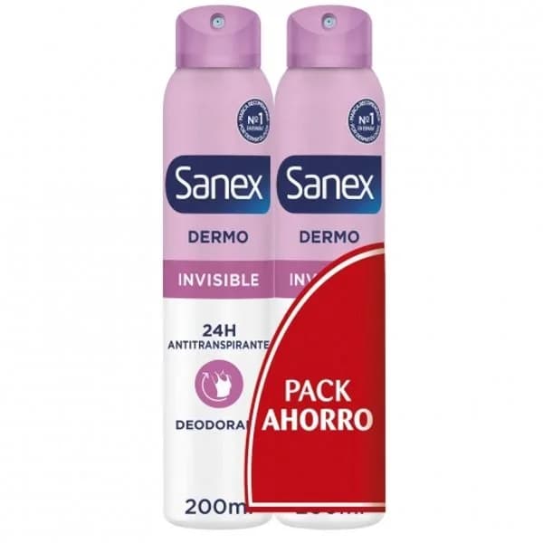 Desodorante en spray dermo invisible protección antitranspirante 24h Sanex pack de 2 unidades de 200 ml. - 0.4 l - Imagen del producto en Findit