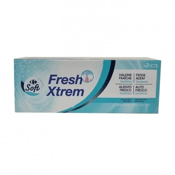 Dentífrico frescor extremo Carrefour Soft pack de 2 unidades de 75 ml. - 0.15 l - Imagen del producto en Findit