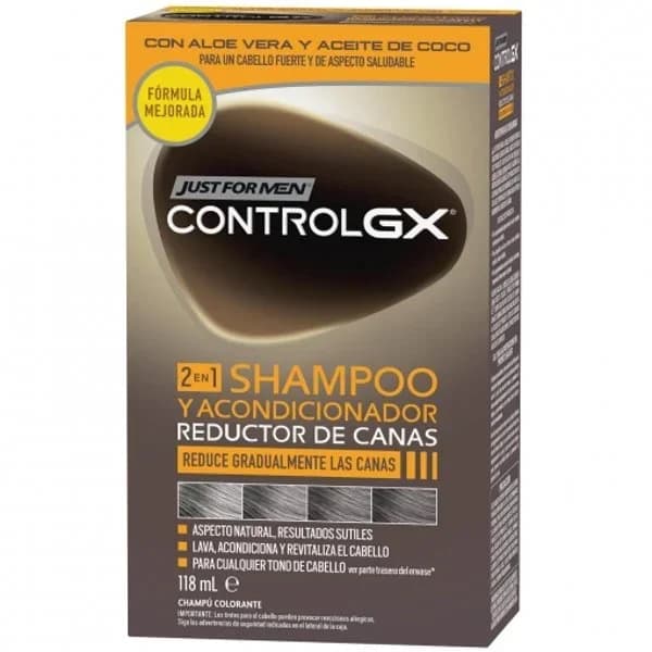 Champú y acondicionador reductor de canas con aloe vera y aceite de coco Control GX Just For Men 118 ml. - 1 ud - Imagen del producto en Findit