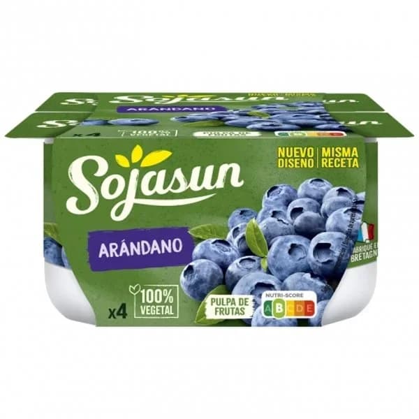 Preparado de soja con arándanos Sojasun sin gluten y sin lactosa pack de 4 unidades de 100 g. - 0.4 kg - Imagen del producto en Findit