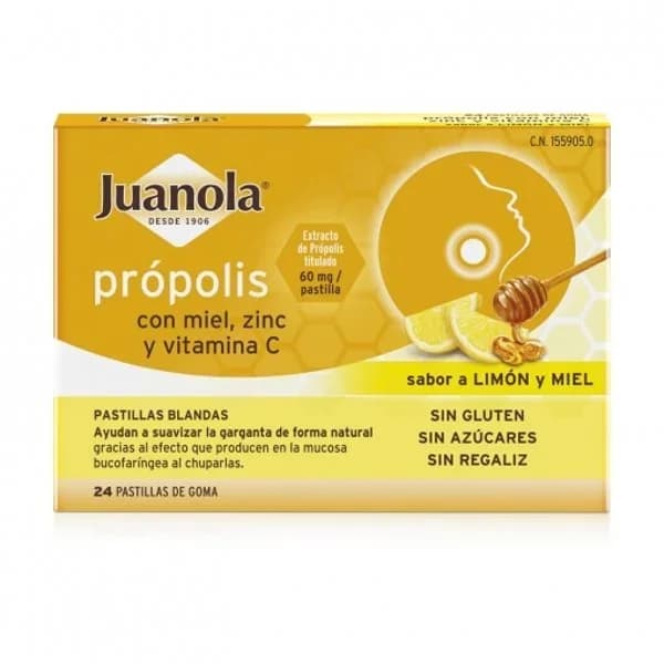 Própolis con miel, zinc y vit C sabor limón y miel en pastillas blandas Juanola sin gluten 24 ud. - 0.05 kg - Imagen del producto en Findit