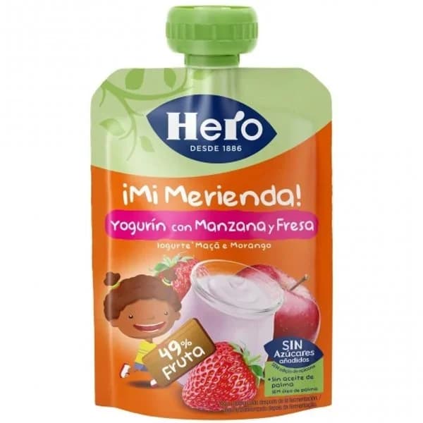 Yogur infantil de yogurín con manzana y fresa sin azúcar añadido Hero Mi Merienda  100 g. - 0.1 kg - Imagen del producto en Findit