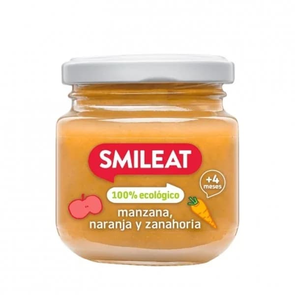 Tarrito de manzana y naranja desde 4 meses ecológico Smileat sin gluten 130 g. - 0.13 kg - Imagen del producto en Findit