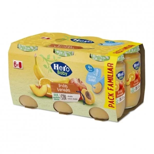 Tarrito de frutas variadas desde 4 meses Hero Baby sin gluten pack de 6 unidades de 190 g. - 1.14 kg - Imagen del producto en Findit