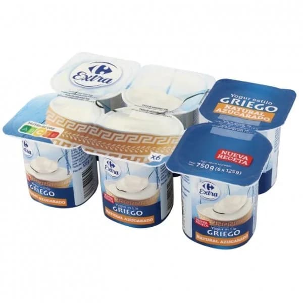 Yogur griego natural azucarado Carrefour Extra pack de 6 unidades de 125 g. - 0.75 kg - Imagen del producto en Findit