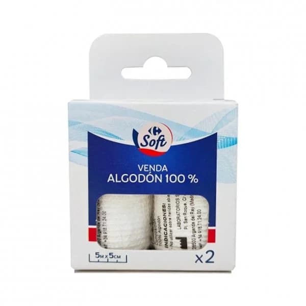 Venda algodón 5 m x 5 cm Carrefour Soft 2 ud. - 1 ud - Imagen del producto en Findit