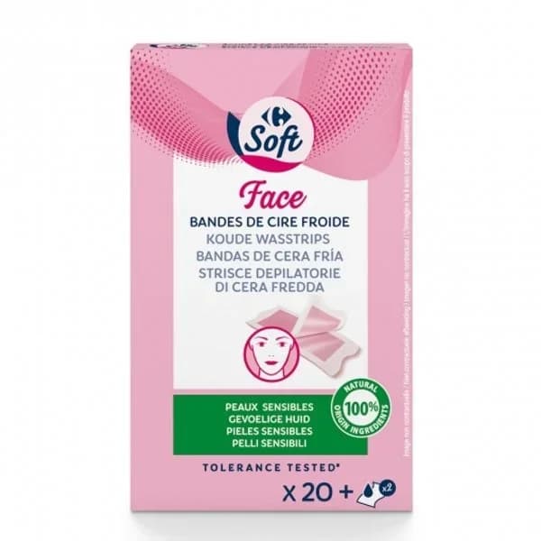 Bandas de cera depilatoria faciales frías Carrefour Soft 20 ud. - 19.71 ud - Imagen del producto en Findit