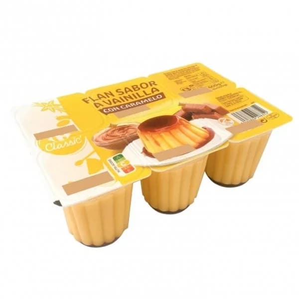 Flan sabor vainilla con caramelo Carrefour sin gluten pack de 6 unidades de 100 g. - 0.6 kg - Imagen del producto en Findit