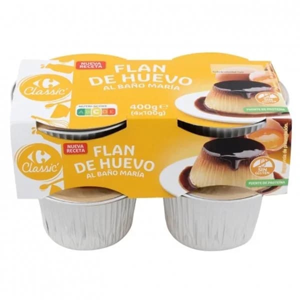 Flan de huevo al baño María Carrefour Classic' sin gluten pack de 4 unidades de 100 g. - 0.4 kg - Imagen del producto en Findit