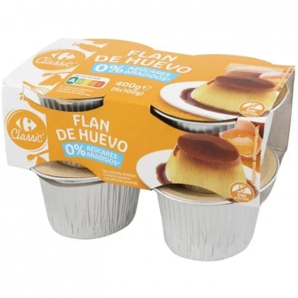 Flan de huevo sin azúcar añadido Carrefour sin gluten pack de 4 unidades de 100 g. - 0.4 kg - Imagen del producto en Findit