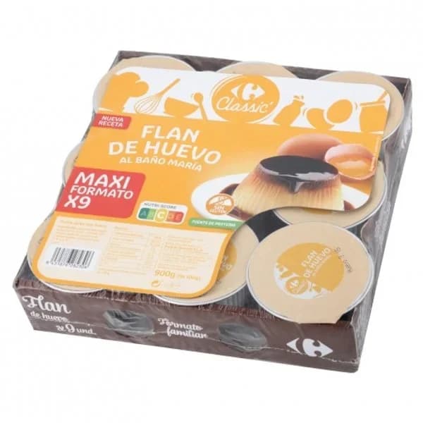 Flan de huevo al baño María Carrefour Classic' sin gluten pack de 9 unidades de 100 g. - 1 ud - Imagen del producto en Findit