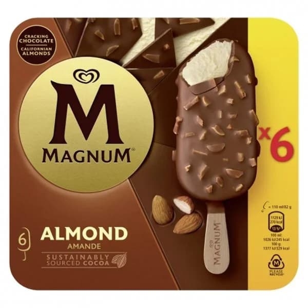 Bombón helado de vainilla con almendras Magnum sin gluten 6 ud. - 5.99 ud - Imagen del producto en Findit