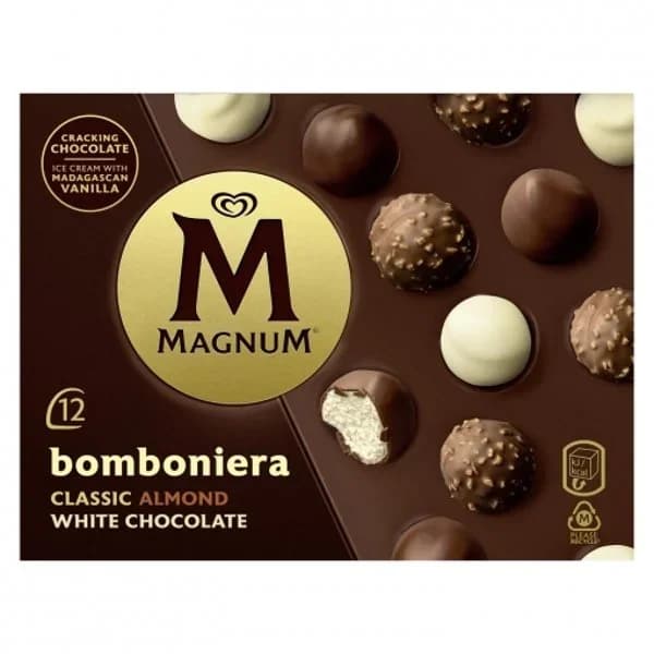 Mini bombones helados clásico, almendras y chocolate blanco Bomboniera Magnum sin gluten 12 ud. - 11.83 ud - Imagen del producto en Findit