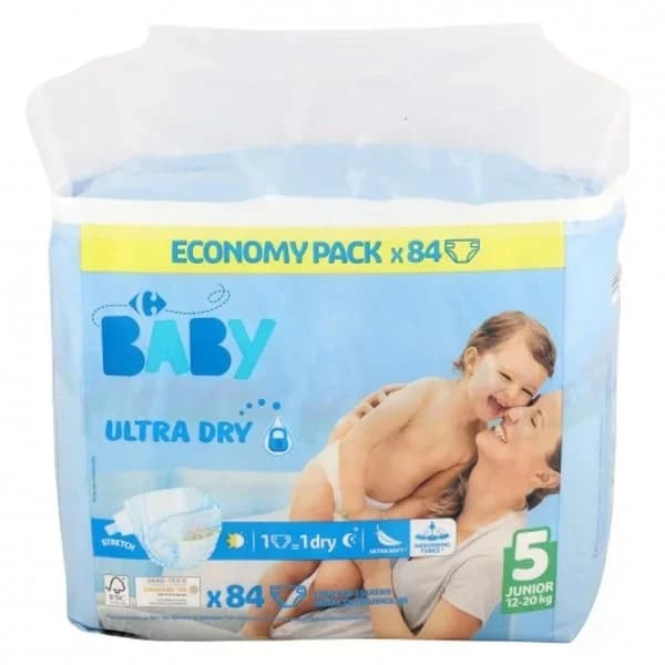 Pañales Carrefour Baby Ultra Dry Talla 5 Junior (12-20 kg) 84 uds - 83 ud - Imagen del producto en Findit