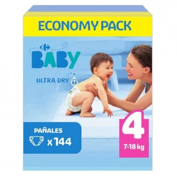 Pañales Carrefour Baby Ultra Dry Talla 4 (7-18 kg) 144 uds - 142.79 ud - Imagen del producto en Findit