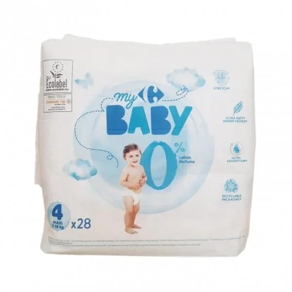 Pañales Carrefour Baby 0% Talla 4 (7-18 kg) 28 ud. - 28.41 ud - Imagen del producto en Findit