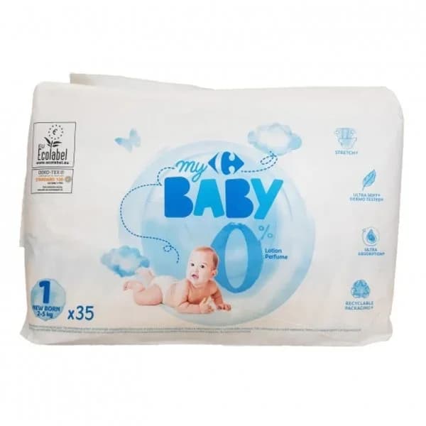 Pañales Carrefour Baby 0% Talla 1 (2-5 kg) 35 ud. - 1 ud - Imagen del producto en Findit