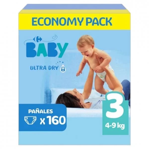 Pañales Carrefour Baby Ultra Dry Talla 3 (4-9 kg) 160 ud. - 166.58 ud - Imagen del producto en Findit