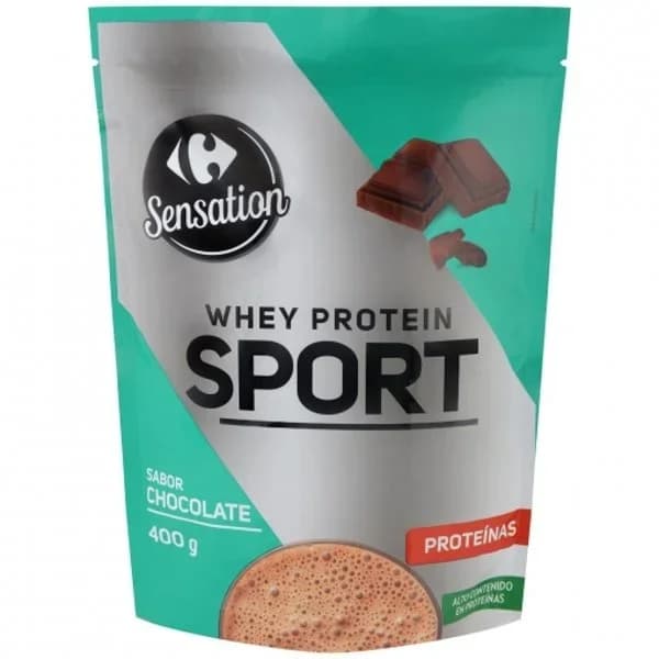 Preparado para batido de proteínas sabor chocolate Whey Protein Sport Sensation Carrefour doy pack 400 g. - 0.4 kg - Imagen del producto en Findit
