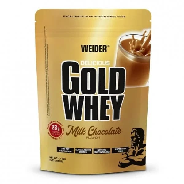 Proteína en polvo sabor chocolate con leche Gold Whey Weider doy pack 500 g. - 0.5 kg - Imagen del producto en Findit