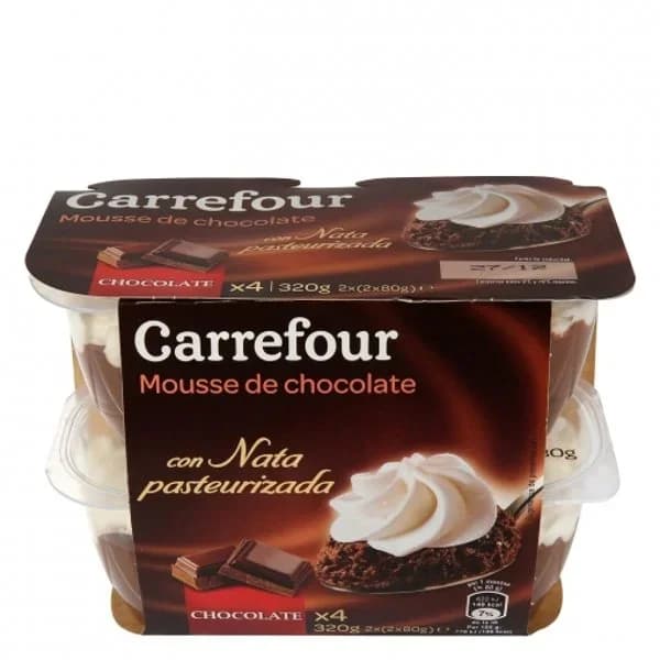 Copa mousse de chocolate con nata pasteurizada Carrefour pack de 4 unidades de 80 g. - 0.32 kg - Imagen del producto en Findit