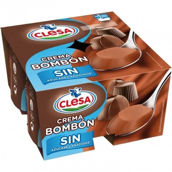 Crema bombón Clesa sin gluten y sin azúcar añadido pack de 4 unidades de 125 g. - 0.5 kg - Imagen del producto en Findit
