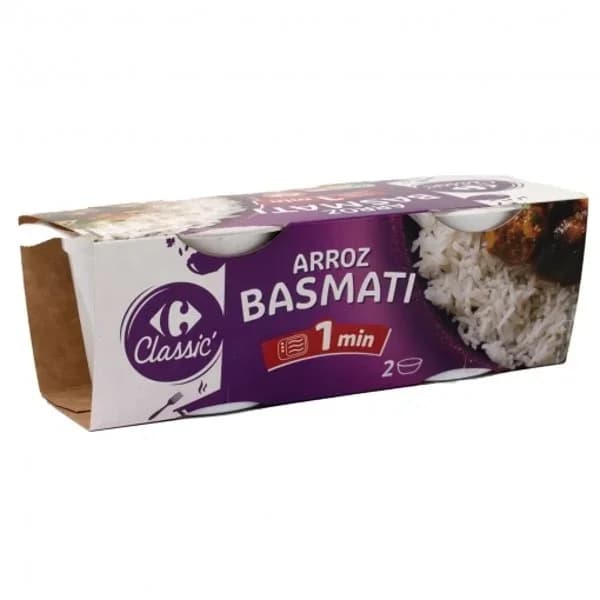 Arroz basmati para microondas Classic Carrefour sin gluten pack de 2 unidades de 125 g. - 0.25 kg - Imagen del producto en Findit