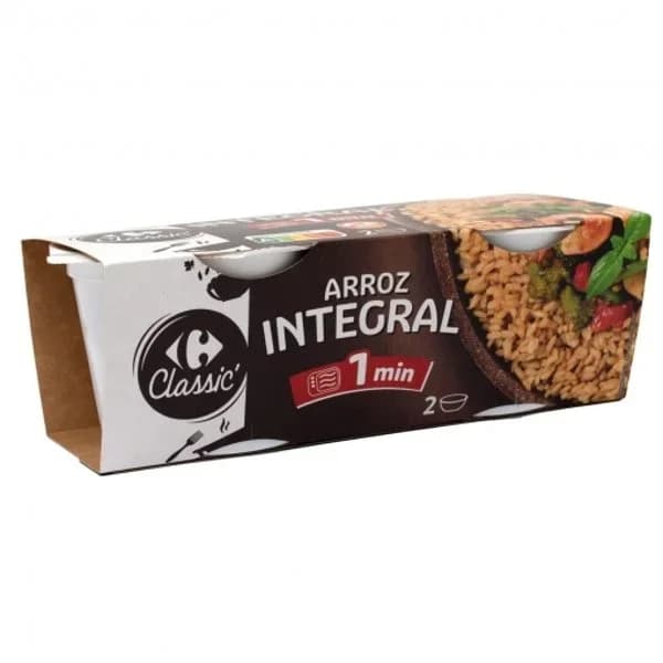 Arroz redondo integral para microondas Classic Carrefour sin gluten pack de 2 unidades de 125 g. - 0.25 kg - Imagen del producto en Findit