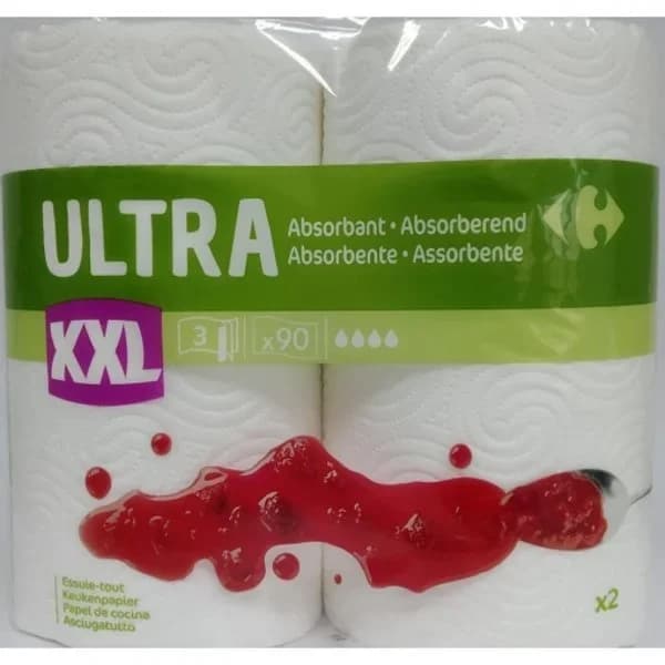 Papel de cocina ultra absorbente XXL Carrefour Essential 2 rollos - 2.01 ud - Imagen del producto en Findit