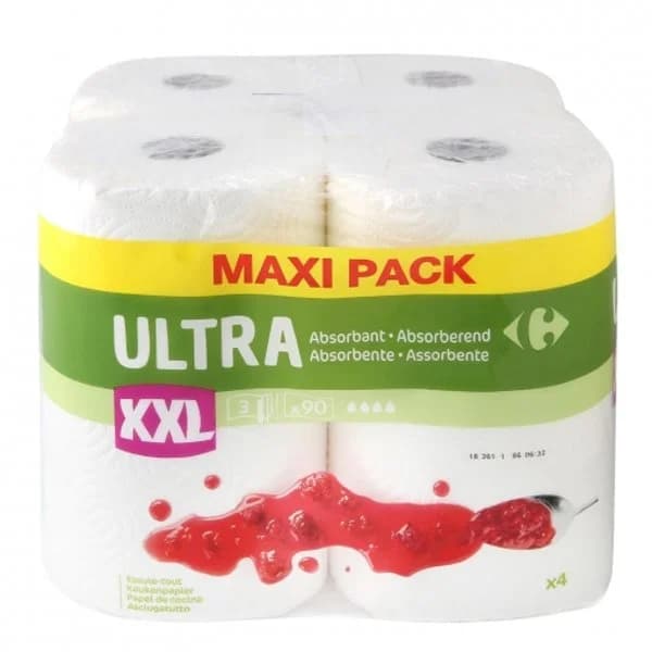 Papel de cocina ultra absorbente XXL Carrefour Essential 4 rollos - 3.99 ud - Imagen del producto en Findit