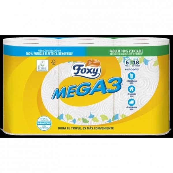 Papel de cocina Mega3 Foxy 6 rollos. - 6.01 ud - Imagen del producto en Findit