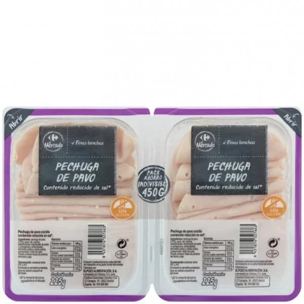 Pechuga de pavo en finas lonchas Carrefour El Mercado sin gluten 2x200 g - 0.4 kg - Imagen del producto en Findit