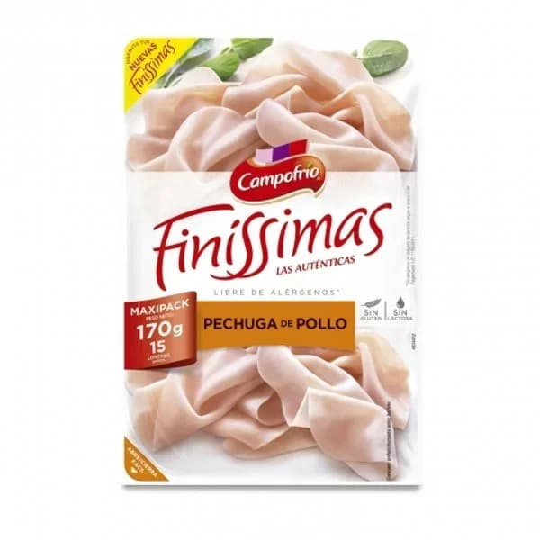 Pechuga de pollo en lonchas Campofrío - Finissimas sin gluten sin lactosa 170 g. - 0.17 kg - Imagen del producto en Findit