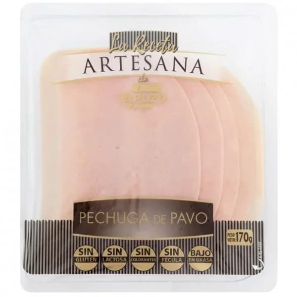 Pechuga de pavo en lonchas Receta Artesana El Pozo sin gluten y sin lactosa 170 g - 0.17 kg - Imagen del producto en Findit