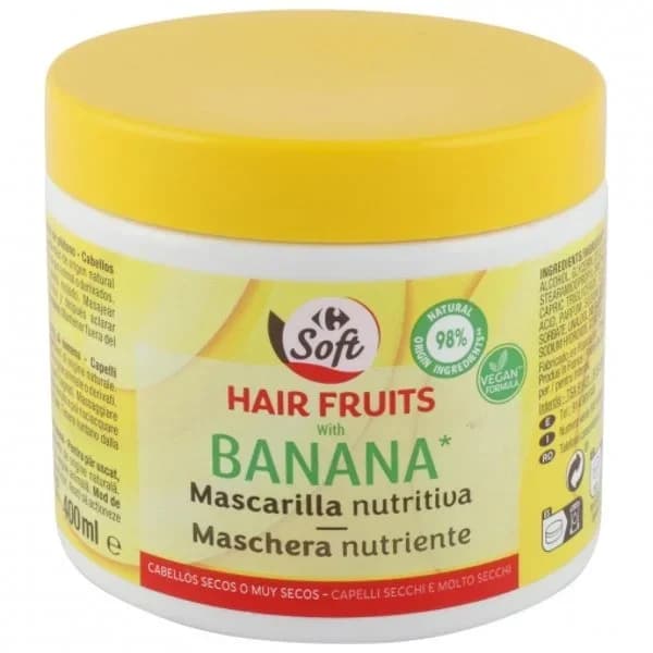 Mascarilla capilar nutritiva con banana para cabellos secos o muy secos Hair Fruits Carrefour Soft 400 ml. - 1 ud - Imagen del producto en Findit