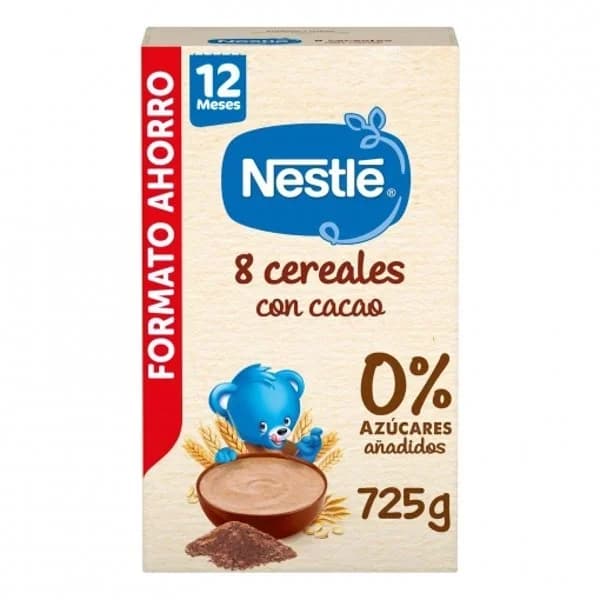 Papilla infantil desde 12 meses 8 cereales con cacao Nestlé sin azúcar añadido 725 g. - 0.73 kg - Imagen del producto en Findit