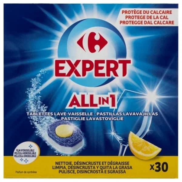 Lavavajillas a máquina en pastillas perfume limón Todo en uno Carrefour Expert 30 ud. - 29.5 ud - Imagen del producto en Findit