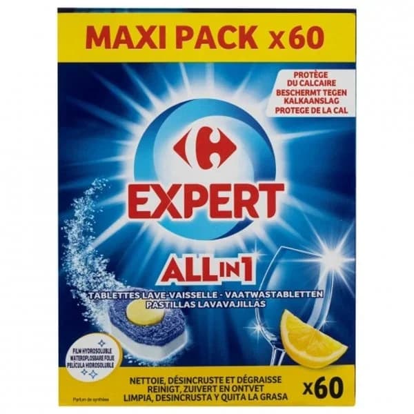 Lavavajillas a máquina en pastillas perfume limón Todo en uno Carrefour Expert 60 ud. - 58.5 ud - Imagen del producto en Findit
