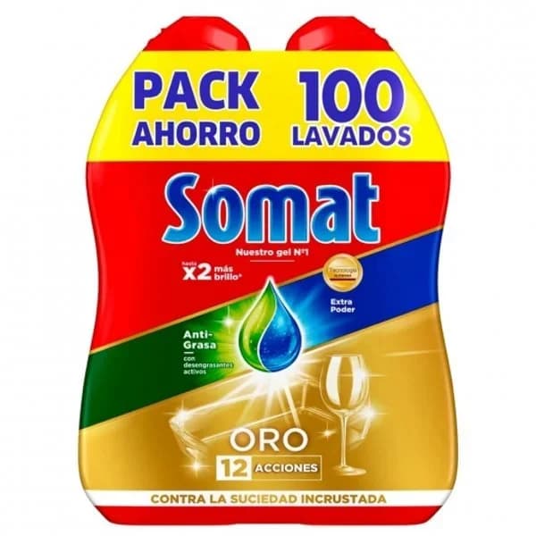 Gel para lavavajillas antigrasa Oro Somat pack de 2 unidades de 50 lavados. - 97.27 ud - Imagen del producto en Findit