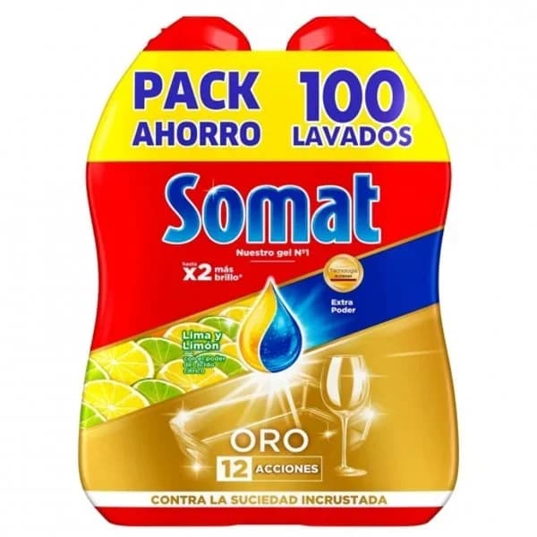 Gel para lavavajillas lima y limón Oro Somat pack de 2 unidades de 50 lavados. - 97.27 ud - Imagen del producto en Findit