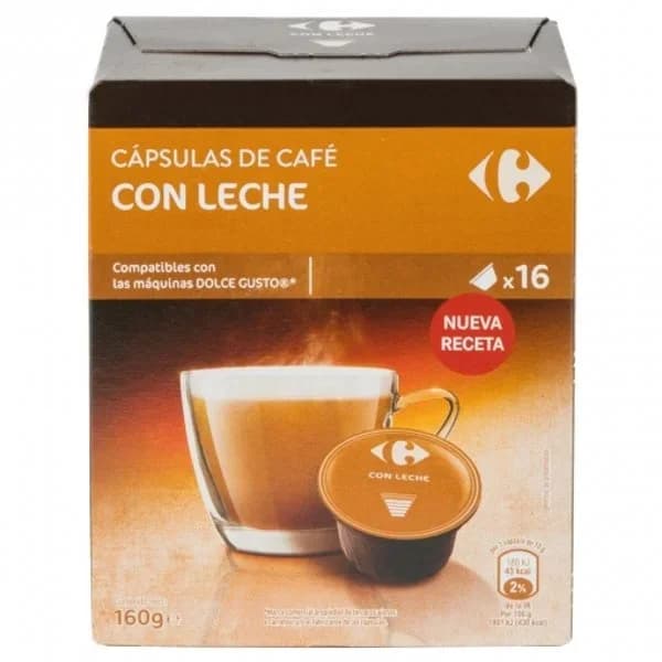 Café con leche en cápsulas Carrefour compatible con Dolce Gusto 16 unidades de 10 g. - 15.83 ud - Imagen del producto en Findit
