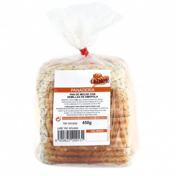 Pan de molde con semillas de amapola rebanado 450 g - 0.45 kg - Imagen del producto en Findit