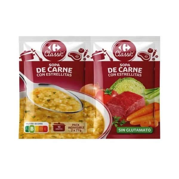 Sopa de carne con estrellitas Carrefour Classic' pack de 2 sobres de 77 g. - 0.15 kg - Imagen del producto en Findit