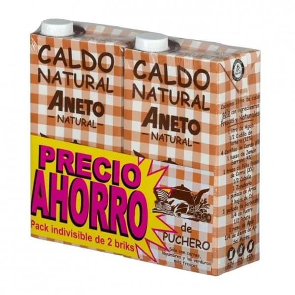 Caldo natural de puchero Aneto sin gluten y sin lactosa pack de 2 briks de 1 l. - 2 l - Imagen del producto en Findit